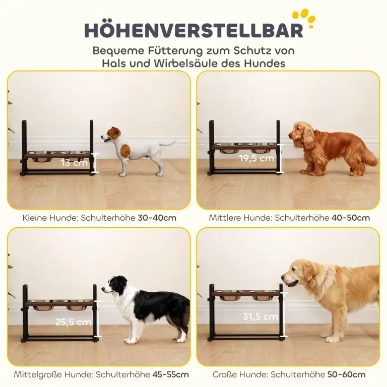 Hundskål Upphöjd 4 Höjdjusterbara Matskålar med Stativ 2 x Höjbar