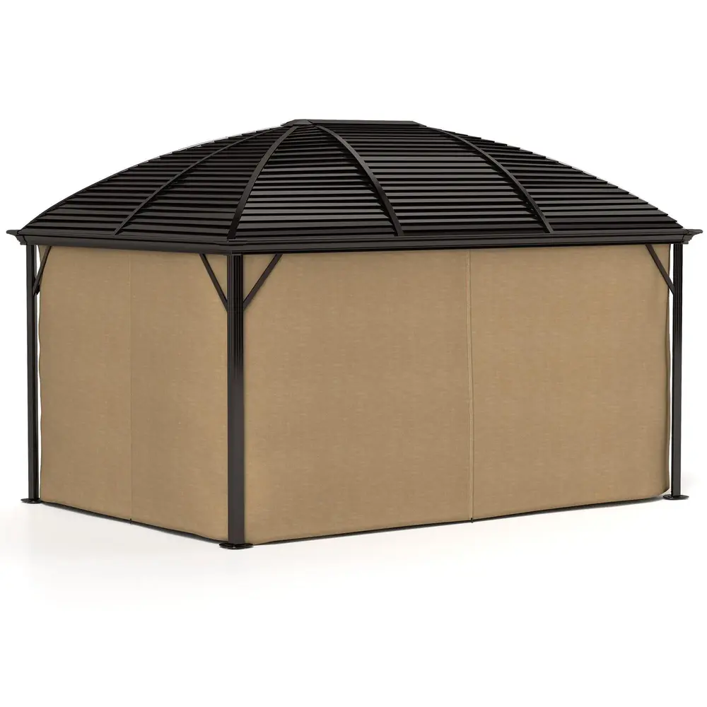Lusthus Paviljong med Hård Topp Brun av Aluminium 4 x 3 M