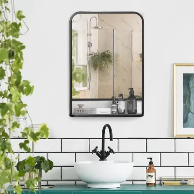 Rektangulär Väggspegel med Hylla Spegel 70 x 50 cm, Svart