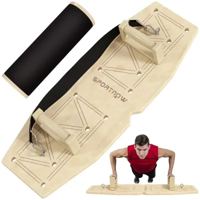 Push-Up Handtag i Trä med Motståndsband, Natur