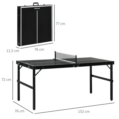 Hopfällbart Bordtennisbord med Nät 152 x 76 x 72 cm, Svart