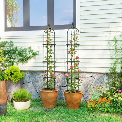 Spaljé Trädgård 2-Pack Svart Stål för Klätterväxter 174 cm