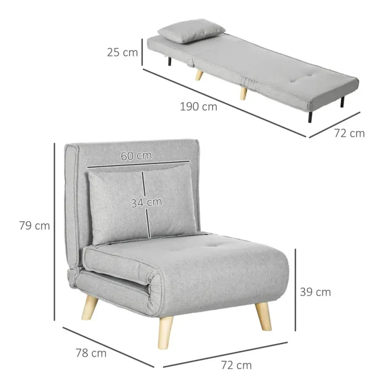 Bäddfåtölj 6 Lägen och Linneoptik Ergonomisk Hellgrå Stegs Ryggstöd