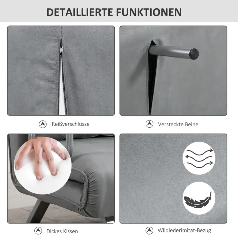 Bäddsoffa 2-Sits Dubbelsoffa med Kuddar Gästsäng Grå