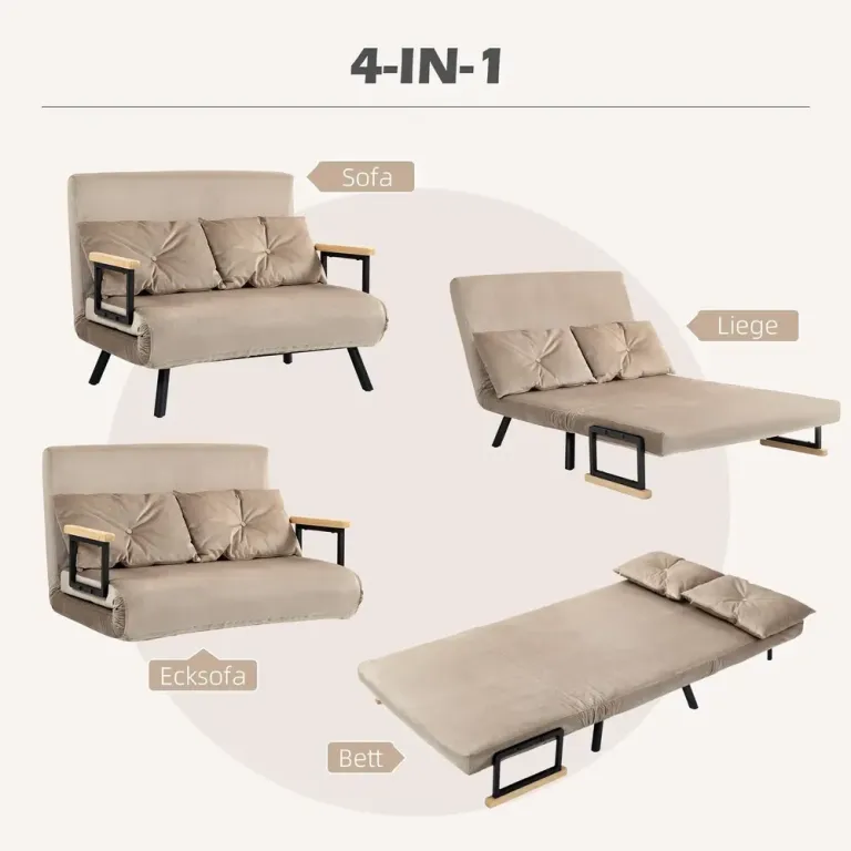 Bäddsoffa 2-Sits Soffa Ljusbrun Sammet Kuddar