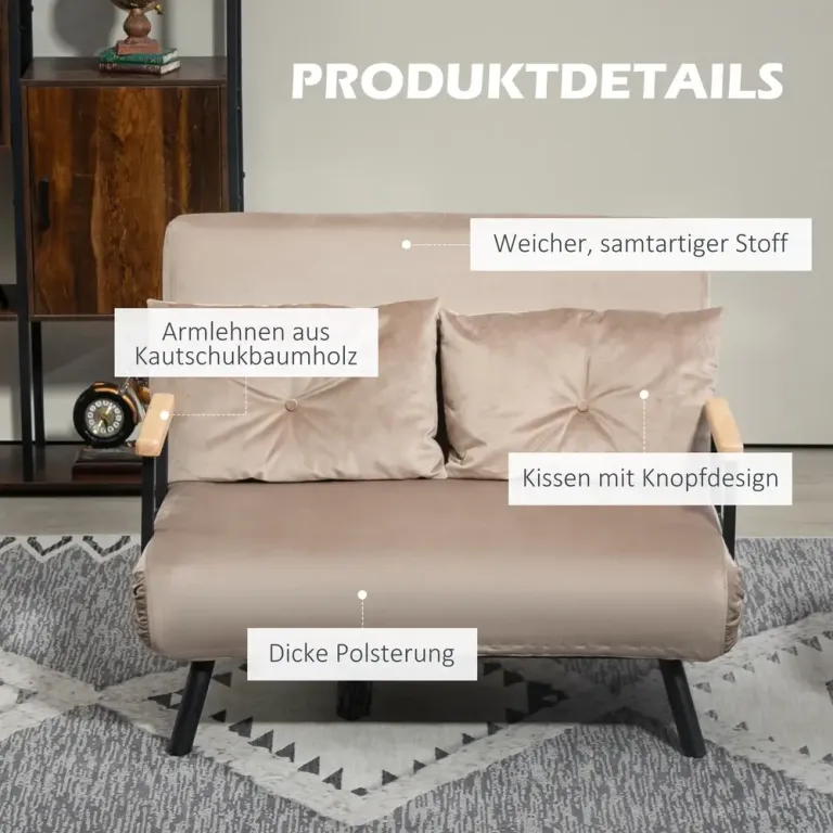 Bäddsoffa 2-Sits Soffa Ljusbrun Sammet Kuddar