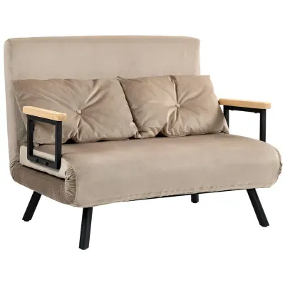 Bäddsoffa 2-Sits Soffa Ljusbrun Sammet Kuddar