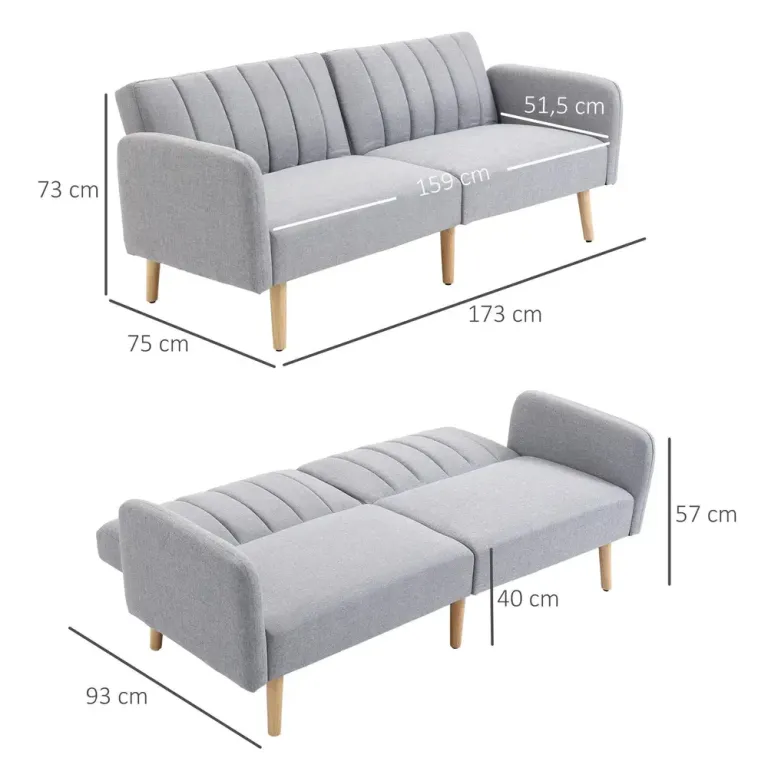 Bäddsoffa 2-Sits Soffa med Sovfunktion Grå