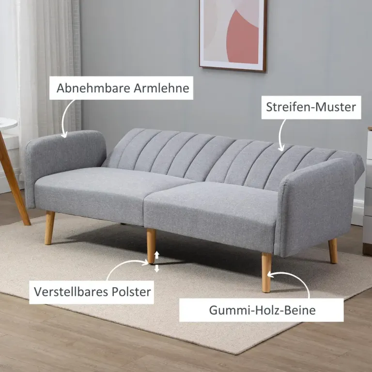 Bäddsoffa 2-Sits Soffa med Sovfunktion Grå