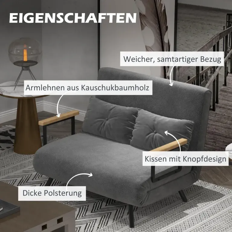 Bäddsoffa 2-Sits Soffa Mörkgrå av Sammet Kuddar