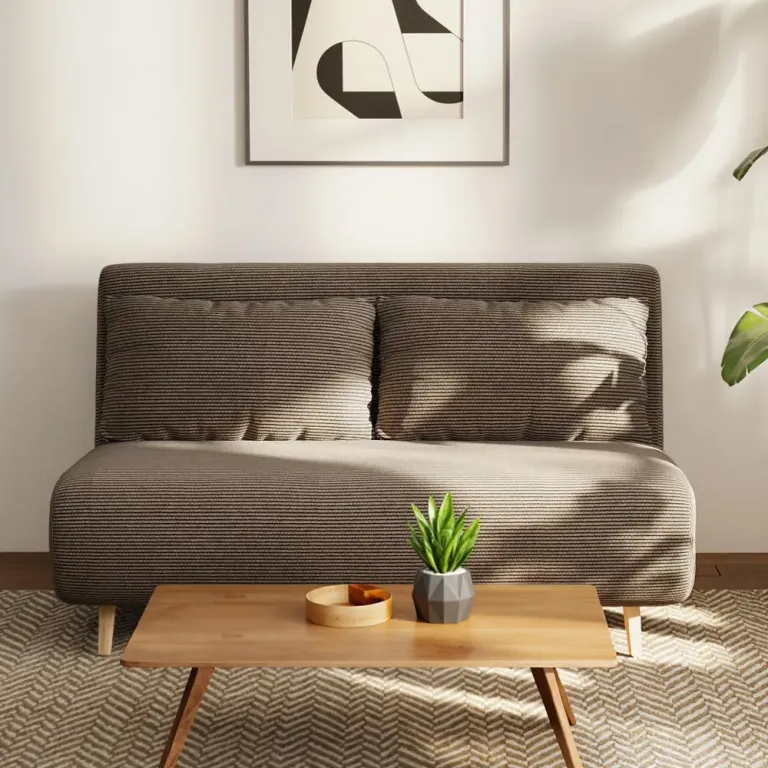 Bäddsoffa Gästsäng Ryggstöd med Tre Sits Mörkbrun Linne Justerbart