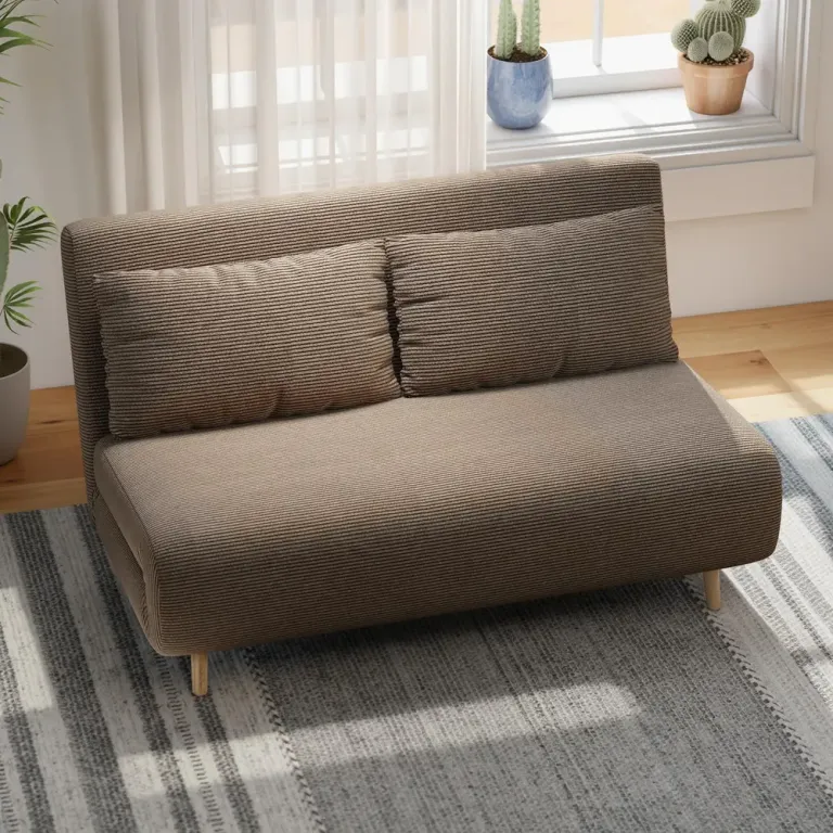 Bäddsoffa Gästsäng Ryggstöd med Tre Sits Mörkbrun Linne Justerbart