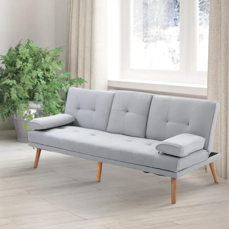 Bäddsoffa Linnetyg 3-Sits Soffa som Bäddas Fällbart Ryggstöd Ljusgrå