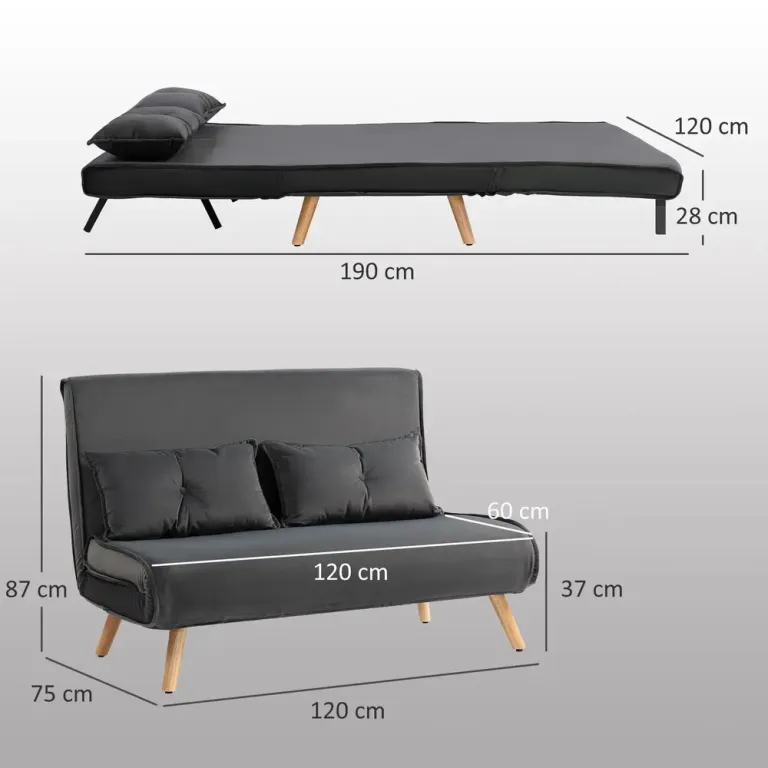 Bäddsoffa med Ryggstöd Tygklädsel och Metallram Grå 2-Sits Sammet