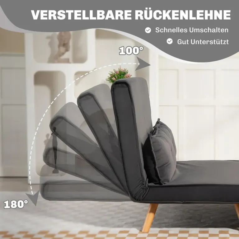 Bäddsoffa med Ryggstöd Tygklädsel och Metallram Grå 2-Sits Sammet