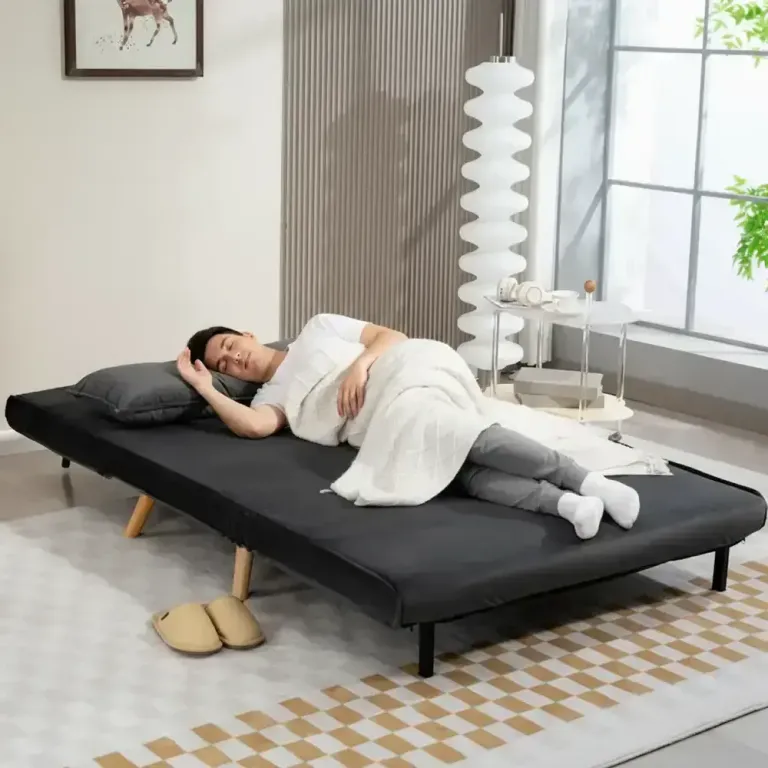 Bäddsoffa med Ryggstöd Tygklädsel och Metallram Grå 2-Sits Sammet