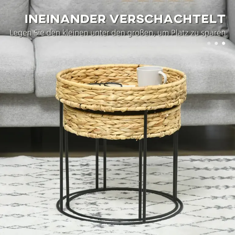 Soffbord Set om 2 i Vattenhyacint & Stål – Natur