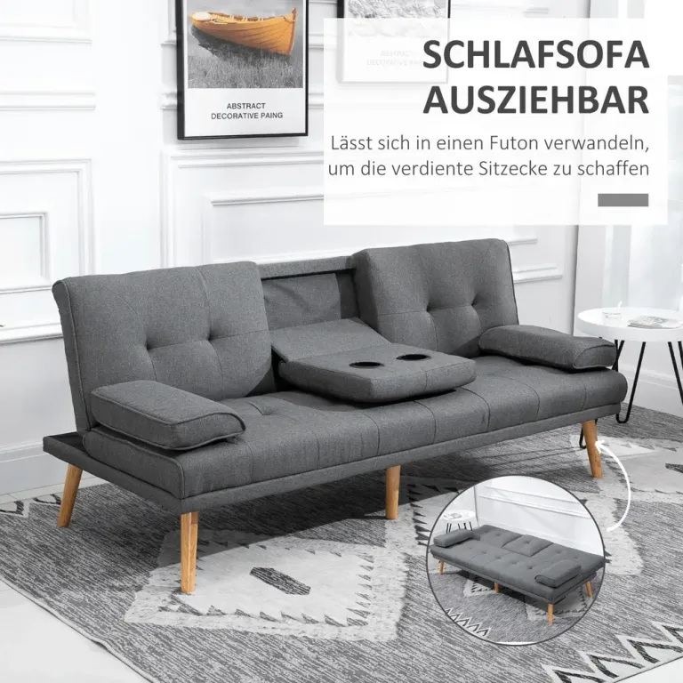 Bäddsoffa Soffa Mörkgrå av Tyg och Trä Scandi 3-Sits Skandinavisk