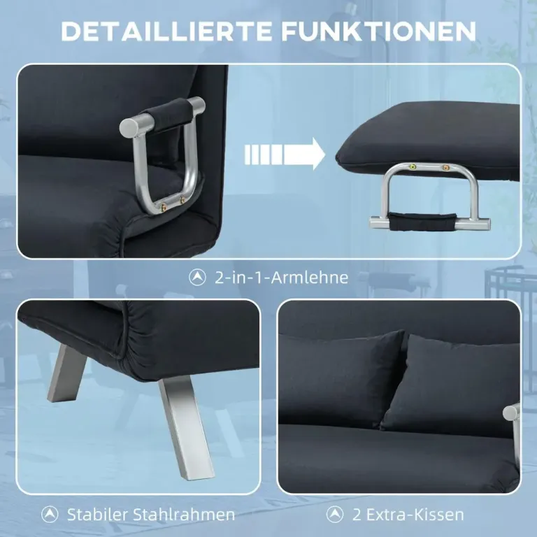 Bäddsoffa Sovsoffa Svart av Sammetslook och Trä 2-Sits Justerbar
