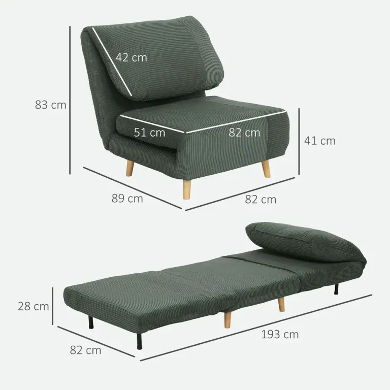 Bäddsoffa Stolsäng 2-i-1 Grön av Manchester Fåtölj
