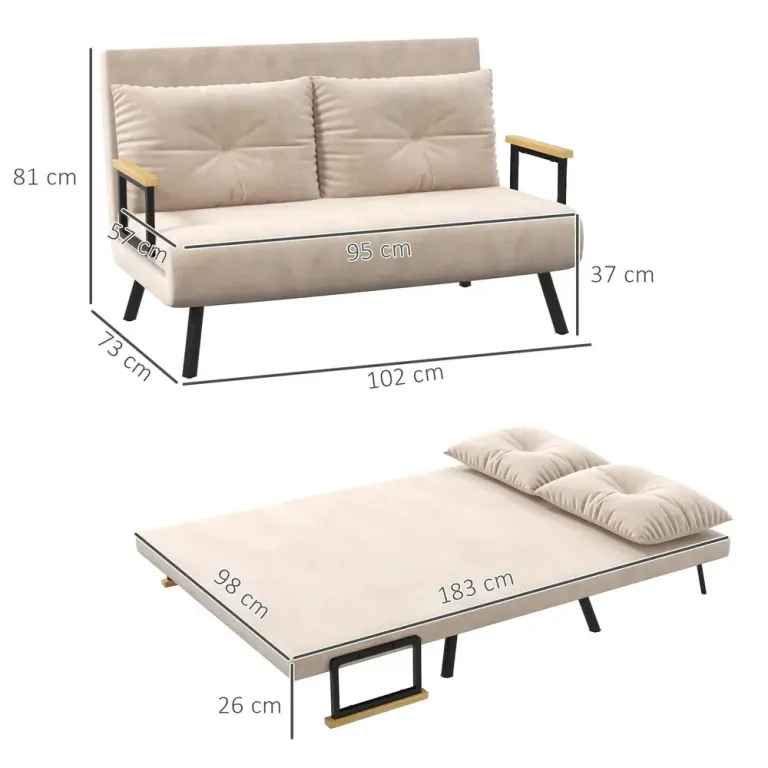 Bäddsoffa Vilstol Beige av Tyg och Trä Sits Kuddar Naturlig