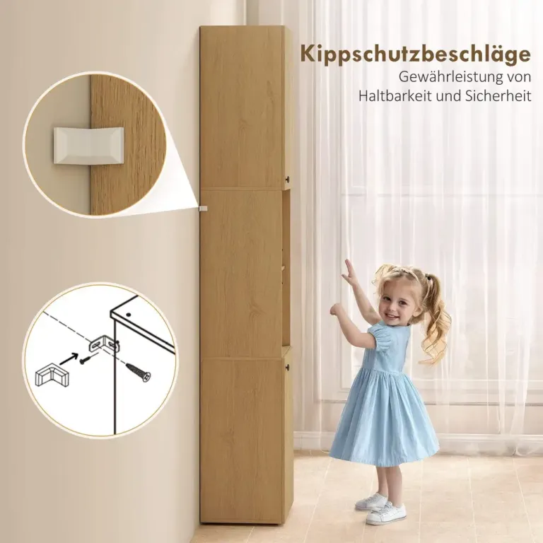 Badrumsskåp Högt Ekfärgad Trä Förvaring 6 Hyllplan, Ek Torn Öppna