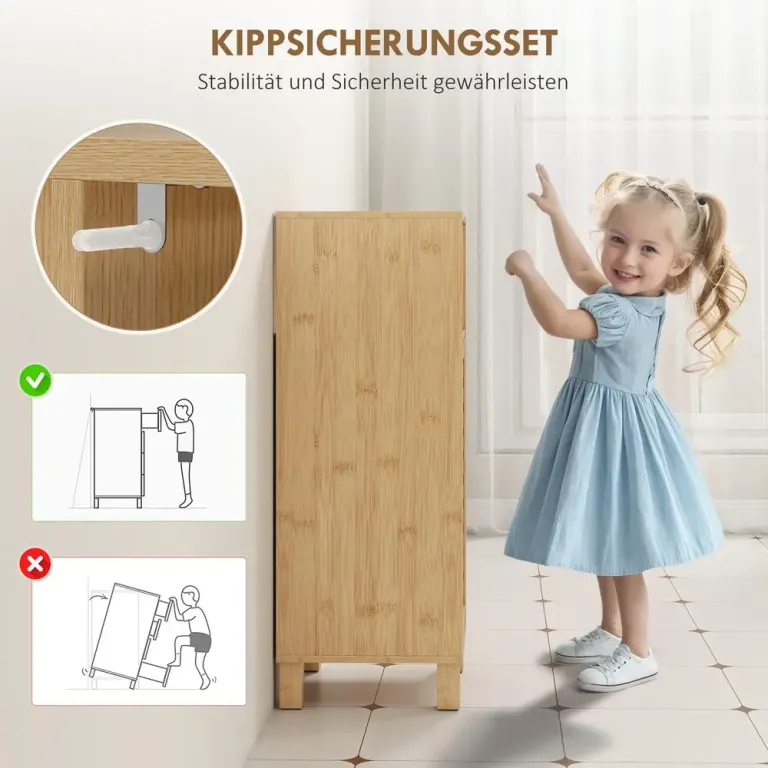 Badrumsskåp Öppen Hylla Skåp Bambu Trä Lamelldörr Ljusbrun