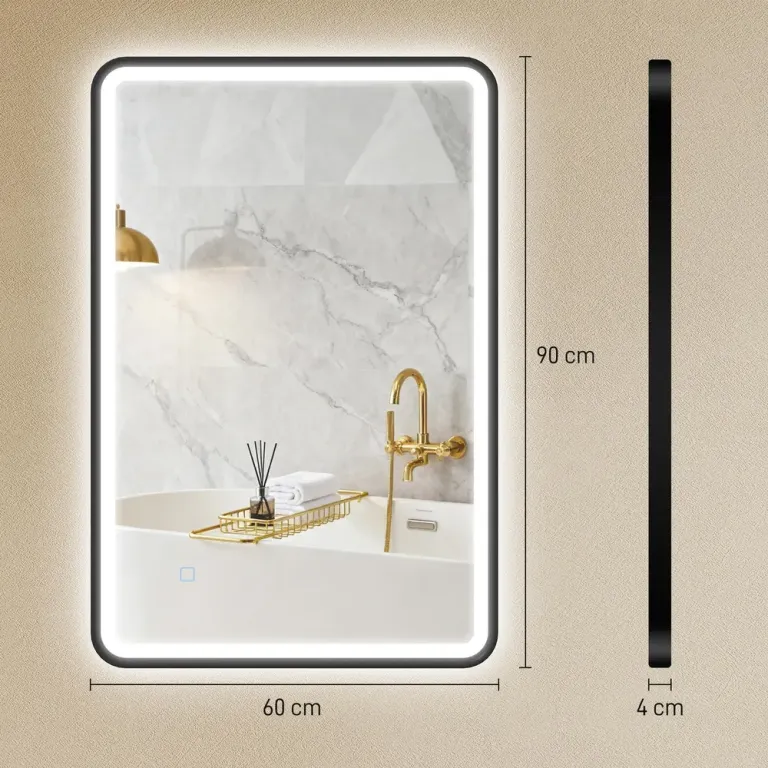 Badrumsspegel LED Dimbar Svart Glas och Aluminium