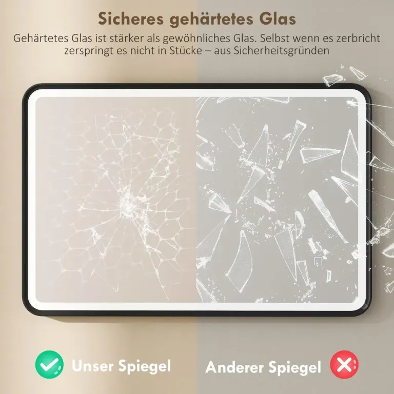 Badrumsspegel LED Dimbar Svart Glas och Aluminium