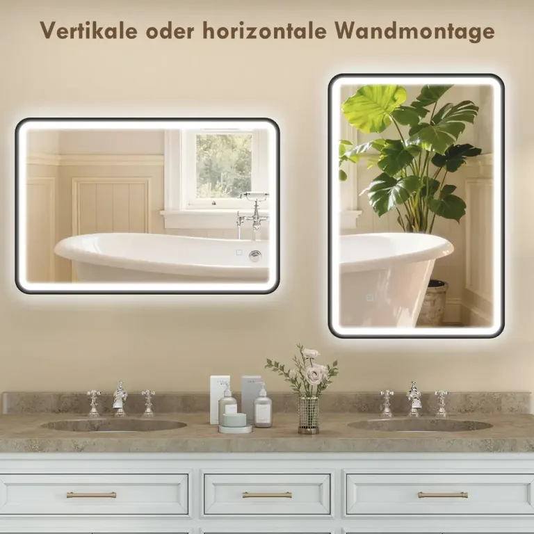 Badrumsspegel LED Dimbar Svart Glas och Aluminium