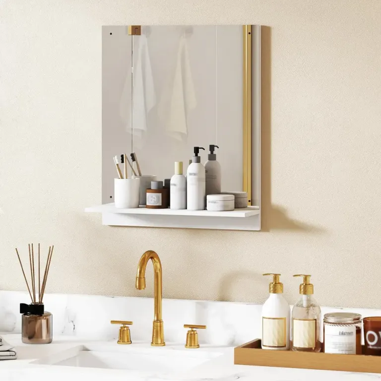 Badrumsspegel med Hylla Vit Glas och MDF