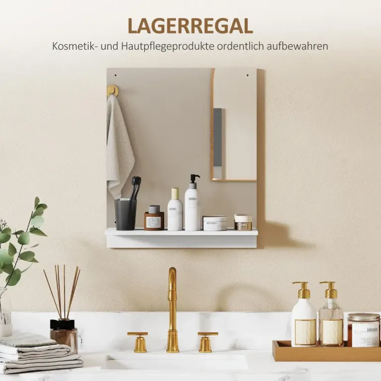 Badrumsspegel med Hylla Vit Glas och MDF