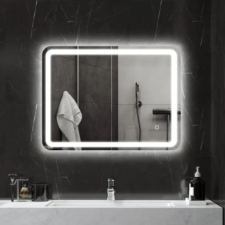 Badrumsspegel med LED-Belysning, Silver Anti
