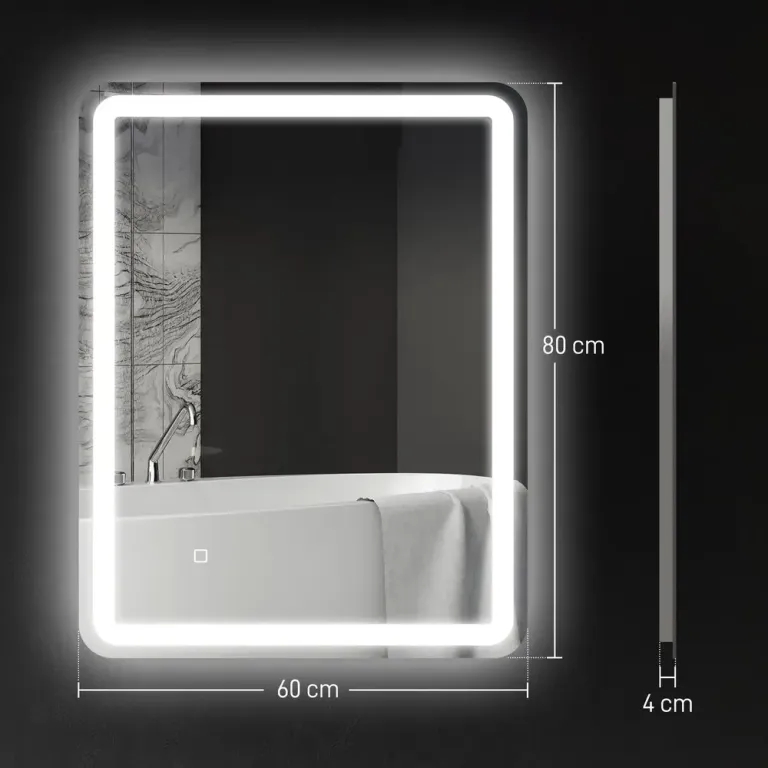 Badrumsspegel med LED-Belysning, Silver Anti