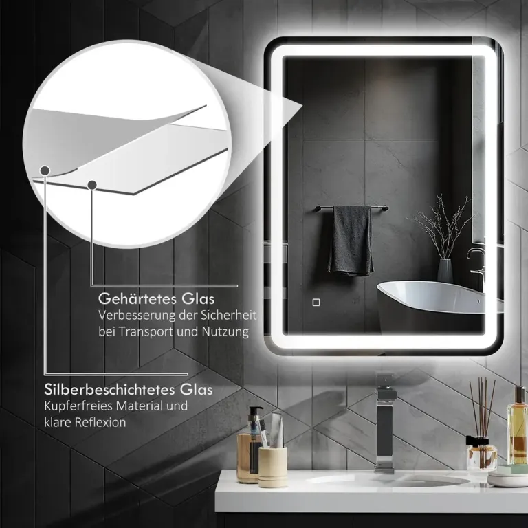 Badrumsspegel med LED-Belysning, Silver Anti