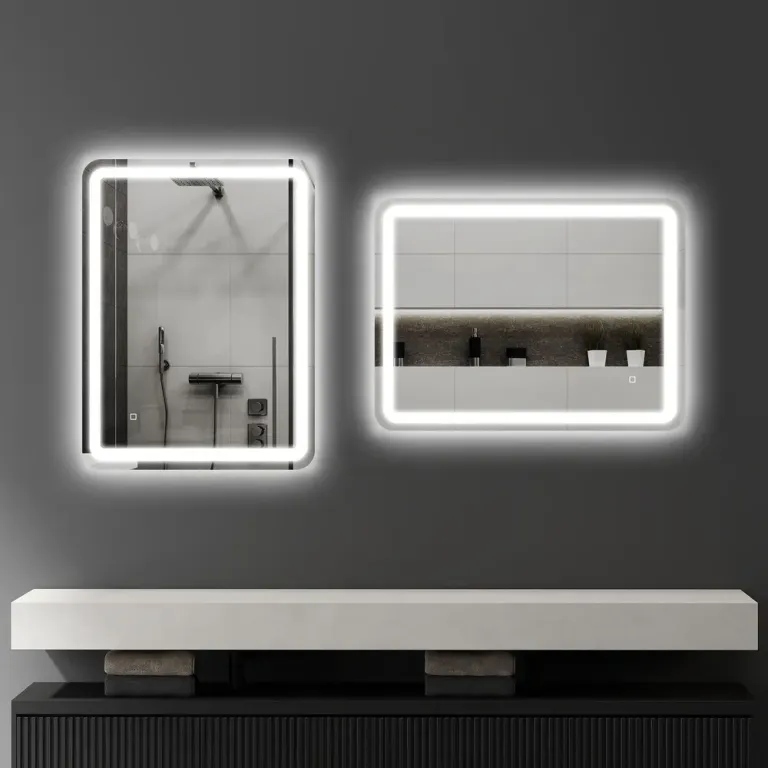 Badrumsspegel med LED-Belysning, Silver Anti
