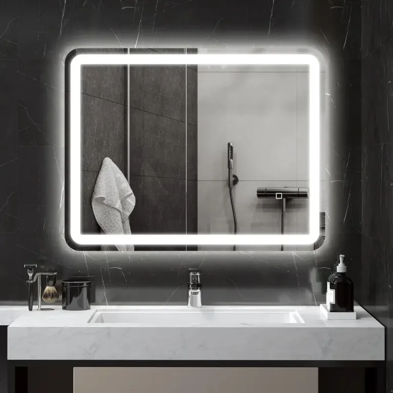 Badrumsspegel med LED-Belysning, Silver Touch Antifog Minnesfunktion