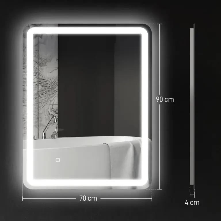 Badrumsspegel med LED-Belysning, Silver Touch Antifog Minnesfunktion