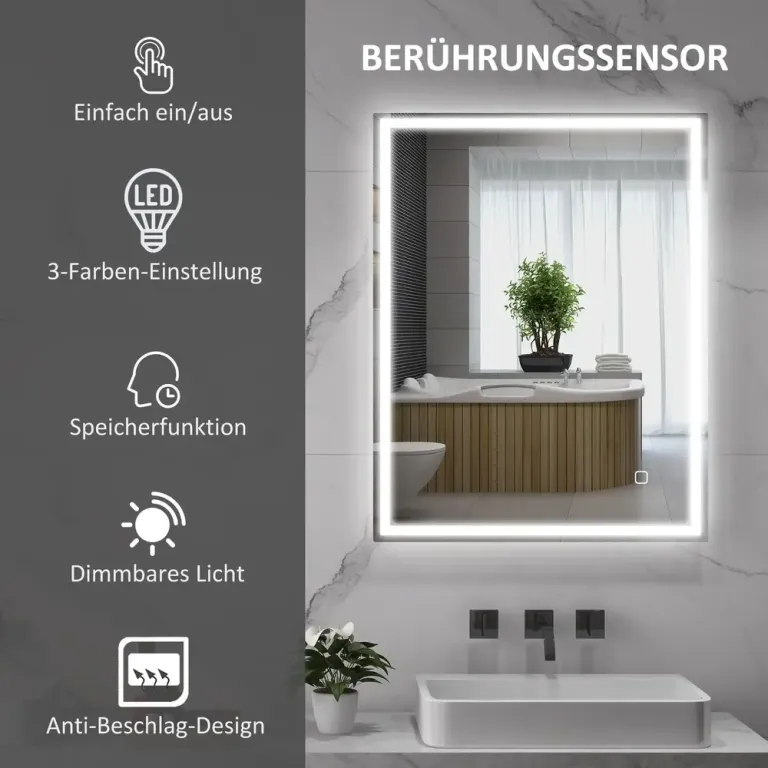 Badrumsspegel med LED-Belysning, Silver
