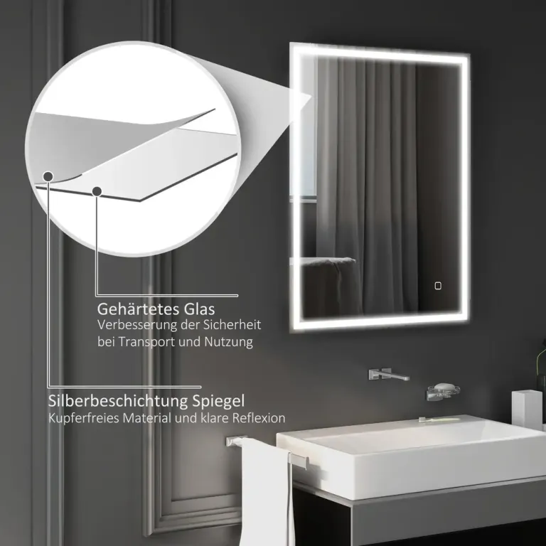 Badrumsspegel med LED-Belysning, Silver