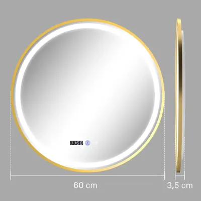 Badrumsspegel Väggspegel med Belysning Silver Ø60 cm, Guld