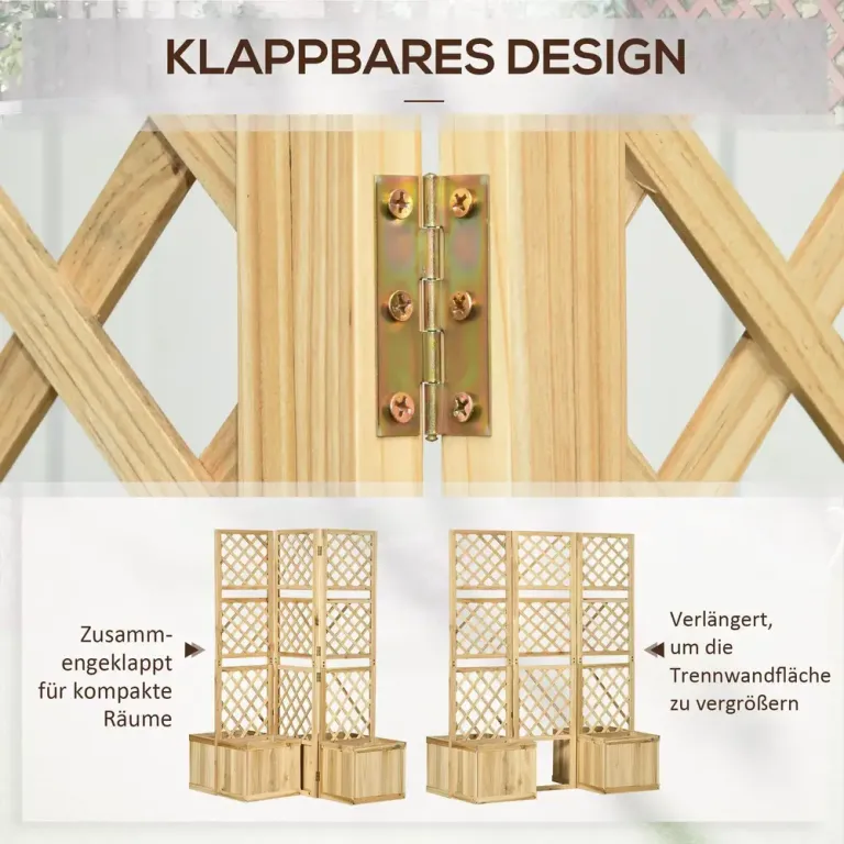 Vikbar Trädgårdsskärm med 4 Blomlådor Insynsskydd Naturträ