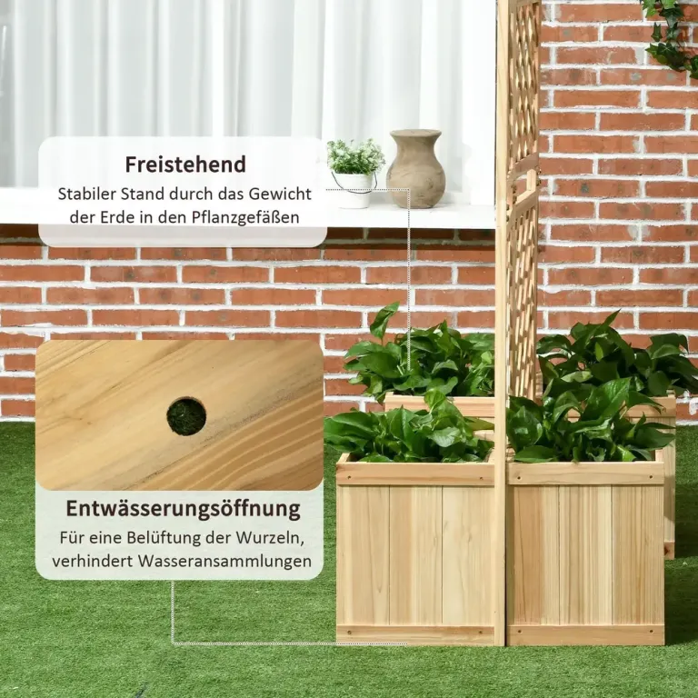 Vikbar Trädgårdsskärm med 4 Blomlådor Insynsskydd Naturträ