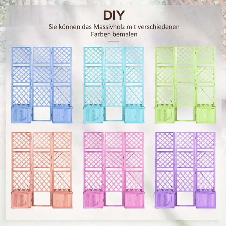 Vikbar Trädgårdsskärm med 4 Blomlådor Insynsskydd Naturträ