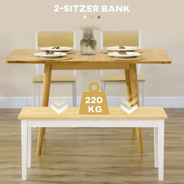 Bänk 2-Sits Vit av Furu Lantlig Stil Sittbänk Matsal Natur Lackerad
