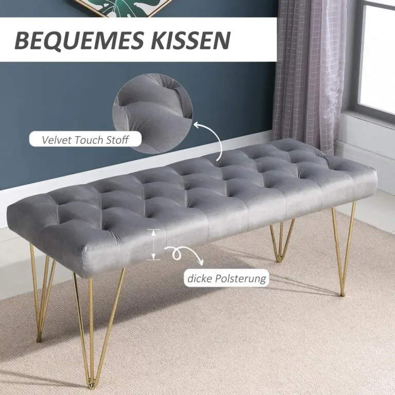 Bänk Entré Skobänk Sammetsöverdrag Sittbänk Guld Sovrum Vardagsrum