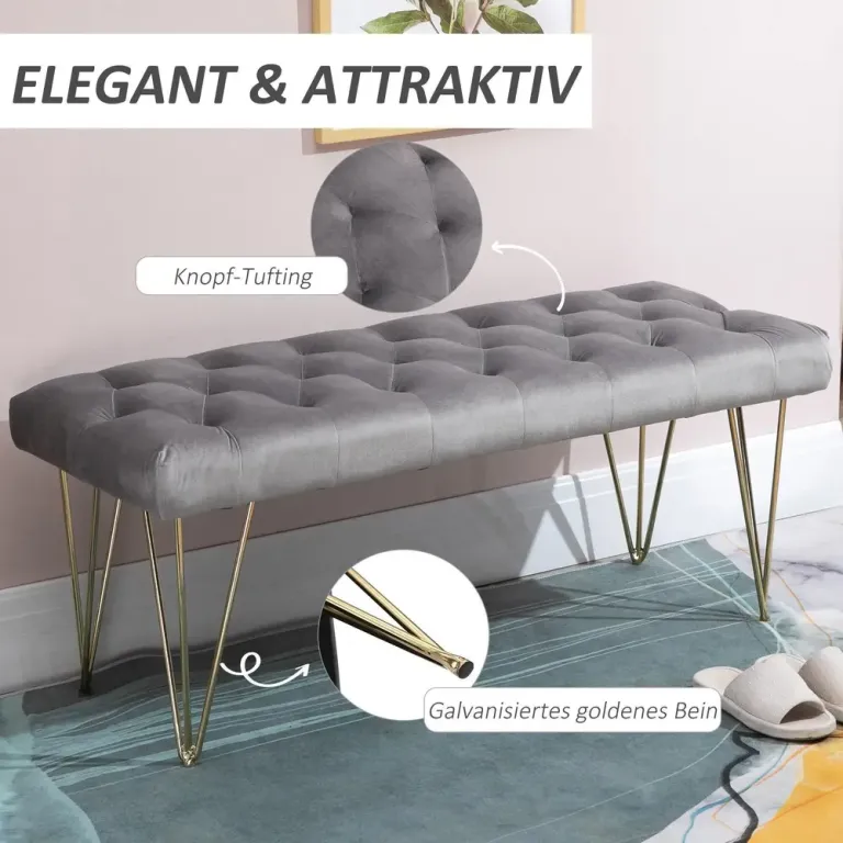 Bänk Entré Skobänk Sammetsöverdrag Sittbänk Guld Sovrum Vardagsrum