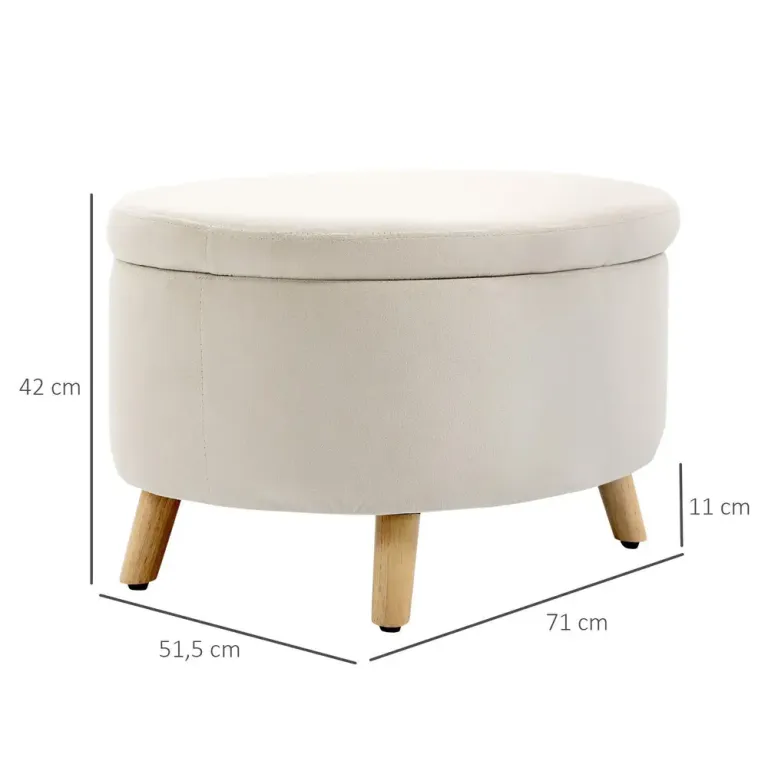 Bänk Förvaringsbänk Oval Stoppad Pall Form Beige