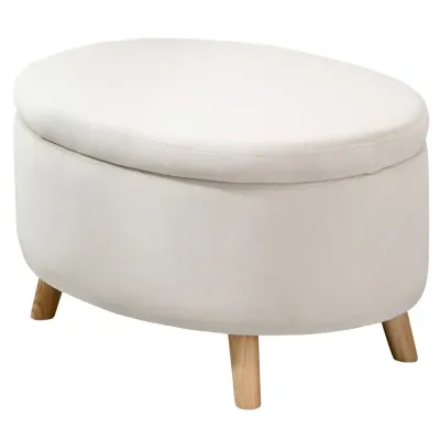 Bänk Förvaringsbänk Oval Stoppad Pall Form Beige