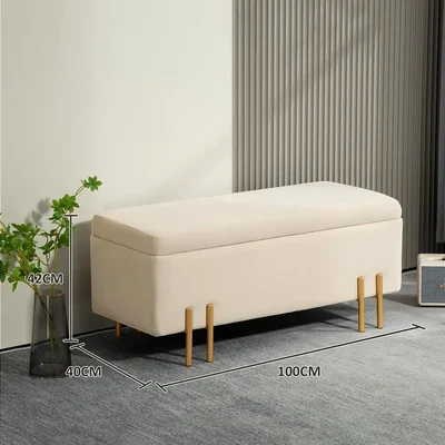 Bänk Förvaringsbänk Stoppad Pall Beige Förvaringsutrymme Sammet Guld